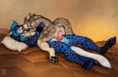 4_toes 5_fingers anal anal_penetration anthro anthro_on_anthro anthro_penetrated anthro_penetrating anthro_penetrating_anthro anus balls biped blue_body blue_fur blue_tail butt duo feet fingers fur genitals grey_body grey_fur grey_tail knot lying male male/male male_penetrated male_penetrating male_penetrating_male nude nude_anthro nude_male on_back outside penetration penile penile_penetration penis penis_in_ass sex smile tail toes anchee canid canine felid feline mammal 2025 digital_drawing_(artwork) digital_media_(artwork) hi_res