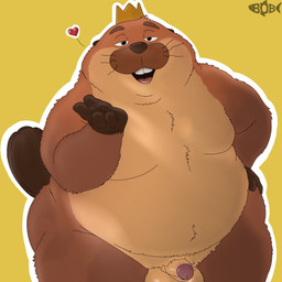 anthro balls belly crown genitals headgear heart_symbol king larger_but_small male moobs overweight overweight_male penis royalty simple_background small_penis solo bobbellyboy disney hoppers_(disney) pixar king_george_(hoppers) beaver mammal rodent 1:1 2026 absurd_res hi_res