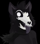 ambiguous_gender anthro black_background black_body black_hair bone ears_up hair long_hair purple_tongue scarf simple_background skull skull_head solo tongue tongue_out white_eyes timelierg scp_foundation scp-1471-a canid canine malo mammal monster