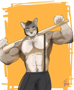 5_fingers anthro black_nose clothed clothing fingers humanoid_hands male muscular muscular_anthro muscular_male nipples pink_nipples solo topless topless_anthro topless_male raion_b echo_(series) echo_project the_smoke_room william_adler canid canine canis coyote mammal 2025 hi_res signature