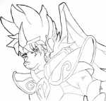 anthro armor cloth_(saint_seiya) headgear helmet male solo wings voshiket voshiket_(artist) saint_seiya toei_animation canid canine canis mammal wolf monochrome signature