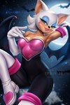 anthro big_breasts breasts cleavage clothed clothing eyelashes eyeshadow female flying gloves handwear makeup night solo wings ayyasap sega sonic_the_hedgehog_(series) rouge_the_bat bat mammal 2:3