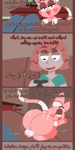 ass_clapping big_butt blue_eyes butt controller duo female feral game_controller hair heart_symbol larger_male living_room machine male male/female pink_body presenting presenting_hindquarters rear_view red_hair size_difference smaller_female text twerking shane_frost naughty_dog sony_corporation sony_interactive_entertainment uncharted driver_(shane_frost) felid feline human mammal robot absurd_res comic english_text hi_res long_image tall_image
