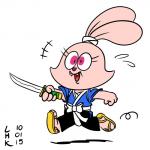 anthro clothing cosplay female footwear fur melee_weapon pink_body pink_eyes pink_fur running sandals shoes solo sword weapon young largehadronkalidah cartoon_network chowder_(series) usagi_yojimbo miyamoto_usagi panini_(chowder) lagomorph mammal 1:1 crossover