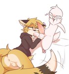 anthro anus ball_lick balls duo genitals licking male male/male masturbation oral penis sex simple_background tapering_penis text tongue white_background giidenuts lyo_(goldenfennec) riley_(giidenuts) avian bird canid canine fox mammal english_text hi_res