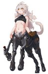 amber_eyes breasts clothing cybernetics female gloves grey_hair hair hammer handwear machine midriff navel small_breasts solo tools warhammer yunimaru_(artist) european_mythology greek_mythology mythology centaur cyborg equid equid_taur humanoid_taur mammal mammal_taur taur 2022 absurd_res hi_res