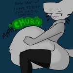 1:1 2023 :3 ambiguous_anthro ambiguous_gender ambiguous_pred ambiguous_prey anthro anthro_pred belly belly_squish big_belly big_butt biped black_clothing black_eyebrows black_legwear black_text black_thigh_highs blep blue_background bodily_noises butt churn closed_smile clothed clothing dialogue digestion digestion_noises digital_drawing_(artwork) digital_media_(artwork) domestic_cat emily_(tcsrjx) english_description english_text exposed_belly eyebrows felid feline felis female_(lore) floating_whiskers fully_inside fur green_text grey_belly grey_body grey_butt grey_clothing grey_ears grey_face grey_fur grey_sweater grey_tail grey_topwear hand_imprint hand_on_belly hand_on_own_belly hi_res huge_belly imprint legwear long_sleeves looking_aside looking_well-fed mammal monotone_background monotone_belly monotone_body monotone_butt monotone_clothing monotone_face monotone_fur monotone_legwear monotone_sweater monotone_tail monotone_thigh_highs monotone_topwear mostly_clothed_ambiguous mostly_clothed_anthro mouth_closed muffled narrowed_eyes no_underwear onomatopoeia portrait prick_ears rumbling_stomach same_size_vore shaded shut_up side_view simple_background simple_shading sitting sleeves_past_wrists smile smirk smirking_pred smug soft_shading soft_vore solo sound_effects squish struggling struggling_prey stylized_text sweater tail talking_to_another talking_to_prey tcsrjx text thigh_highs three-quarter_portrait tongue tongue_out topwear unseen_prey unwilling_prey vore vowelless vowelless_vocalization