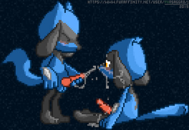3_fingers 3_toes amber_eyes animal_genitalia animal_penis anthro balls black_body black_fur blue_balls blue_body blue_fur blush bodily_fluids cum cum_drip cum_on_face cum_on_ground cum_on_leg cum_on_penis cum_string cumshot digitigrade dripping duo ejaculation erection eyes_closed feet fingers fur genital_fluids genitals male male/male markings nude orgasm paws penis pink_penis semi-anthro sex sitting standing toes conditional_dnp phosaggro nintendo pokemon generation_4_pokemon pokemon_(species) riolu 2019 dated digital_media_(artwork) pixel_(artwork)