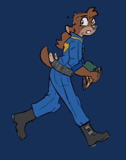 anthro bodily_fluids boots clothed clothing desert female footwear fully_clothed gun hair jumpsuit ponytail ranged_weapon shoes simple_background solo sweat toony transparent_background vault_suit weapon young spinater fallout microsoft jay_dweller deer mammal 2017 alpha_channel