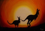 ambiguous_gender digitigrade duo feral silhouette sunset tail thick_tail foxia kangaroo macropod mammal marsupial 2013 oil_painting_(artwork) painting_(artwork) traditional_media_(artwork)