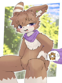 4_fingers anthro antlers blush brown_body brown_fur buckteeth chest_tuft crotch_tuft duo ear_piercing ear_ring finger_on_chin fingers fur green_ear_ring hair half-closed_eyes heart_symbol horn kemono looking_at_viewer male male/male mask narrowed_eyes nature nature_background open_mouth piercing plant purple_accessory purple_eyes purple_scarf question_mark rabbit_ears ring_piercing scarf scut_tail short_tail sitting smile tail tan_body tan_ears tan_fur tan_hands tan_inner_ear tan_legs teeth tuft wearing_mask yellow_body yellow_ear_ring yellow_fur bikabe3m asian_mythology chinese_mythology east_asian_mythology fabulous_beasts fenz_(studio) mythology sibuxiang_the_deer_(fabulous_beasts) tuye_(fabulous_beasts) deer lagomorph leporid mammal moon_rabbit rabbit 2026 digital_media_(artwork) hi_res watermark