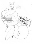 anthro biceps big_breasts bikini breasts clothed clothing female flexing huge_breasts hyper hyper_breasts inviting looking_at_viewer muscular muscular_anthro muscular_female picket_sign pose sign skimpy solo swimwear tail two-piece_swimsuit gideon canid canine mammal graphite_(artwork) greyscale monochrome traditional_media_(artwork)