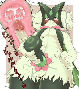 4_fingers anthro balls biped bite biting_lip biting_own_lip blush blush_lines bodily_fluids cum cum_in_sex_toy cutaway ejaculation erection eyelashes fingers front_view fur genital_fluids genitals green_body green_fur head_tuft holding_object holding_penetrable_sex_toy holding_sex_toy humanoid_genitalia humanoid_hands humanoid_penis kemono looking_pleasured low-angle_view male male_anthro mask masturbation multicolored_body multicolored_fur navel nude nude_male orgasm orgasm_face penetrable_sex_toy penile penile_masturbation penis penis_in_sex_toy pink_eyes pink_nose pupils self_bite sex_toy simple_background solo sound_effects standing text toying_self tuft two_tone_body two_tone_fur enigma120304 nintendo pokemon felid feline generation_9_pokemon mammal meowscarada pokemon_(species) 2025 colored digital_media_(artwork) hi_res japanese_text portrait shaded simple_shading three-quarter_portrait