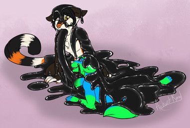 anthro blue_body blue_fur brown_body duo forced fur goo_transformation green_body green_fur inflation latex liquid_inflation liquid_latex male male/male nude open_mouth oral oral_penetration oral_vore orange_body penetration slime transformation vore archivist-kayl jayjay_idingo kulza bassariscus canid canine canis dingo goo_creature mammal procyonid ring-tailed_cat