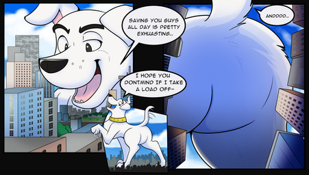 big_butt black_nose butt city collar day feral imminent_butt_crush looking_down looming low-angle_view macro male open_mouth outside rear_view speech_bubble spread_legs spreading tail tail_motion tailwag text thick_thighs white_body white_collar white_ears solacelunis krypto_the_superdog irwen_(ice_bearrr) canid canine canis domestic_dog mammal 2022 digital_drawing_(artwork) digital_media_(artwork) english_text hi_res