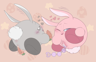alternate_species anal_beads anal_beads_in_vagina anus biped blue_eyes blush blush_stickers bodily_fluids carrot carrot_dildo clitoris dildo dildo_in_vagina dildo_insertion dildo_vibrator duo female fluffy fluffy_tail food fur furrification genital_fluids genitals grey_anus grey_body grey_eyes grey_fur grey_vulva heart_catchlight holidays improvised_dildo improvised_sex_toy looking_at_viewer looking_back looking_back_at_viewer looking_pleasured lying masturbation narrowed_eyes nude nude_female on_front one_eye_closed open_mouth open_smile pattern_background penetration pink_anus pink_vulva plant puffy_anus rear_view red_body scut_tail sex_toy sex_toy_in_vagina sex_toy_insertion short_tail simple_background sitting smile tail tan_background three-quarter_view toying_self vaginal vaginal_fluids vaginal_fluids_on_dildo vaginal_fluids_on_ground vaginal_fluids_on_sex_toy vaginal_penetration vegetable vibrator vulva ariarik_o0 easter kirby_(series) kirby_and_the_amazing_mirror nintendo kirby shadow_kirby waddling_head 2021 digital_drawing_(artwork) digital_media_(artwork) hi_res