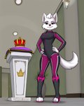 3_fingers 3_toes aged_up anthro anthrofied breasts cleavage clothed clothing collar crown detailed_background feet female fingers form_fitting fur headgear looking_at_viewer pink_eyes solo spy_suit tight_clothing toes white_body white_fur diacordst paw_patrol sweetie_(paw_patrol) canid canine canis domestic_dog hunting_dog mammal terrier west_highland_white_terrier 2023 4:5 absurd_res hi_res