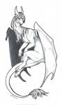 claws female feral horn membrane_(anatomy) membranous_wings simple_background smile solo tail white_background wings minerea european_mythology mythology dragon mythological_creature mythological_scalie scalie western_dragon digital_media_(artwork) greyscale monochrome