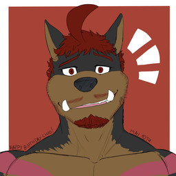 anthro barazoku black_body black_fur body_hair brown_body brown_fur facial_hair fangs fur male markings muscular muscular_anthro muscular_male mustache nude pecs pink_body pink_fur smile solo teeth text zordykeaboo home_zomewhere_else chad_harman canid canine canis dobermann domestic_dog hybrid mammal mastiff molosser pinscher rottweiler english_text hi_res spanish_description