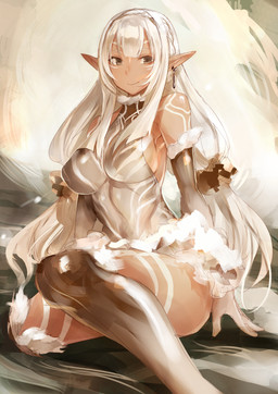 breasts butt clothed clothing ear_piercing ear_ring female hair long_hair looking_at_viewer not_furry piercing ring_piercing side_boob smile solo white_hair ricci elf humanoid 2015 hi_res