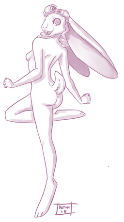 anthro big_ears breasts butt female hair looking_at_viewer nude open_mouth simple_background solo standing teeth white_background hetch nana_(hetch) hare lagomorph leporid mammal rabbit 2018 digital_media_(artwork)