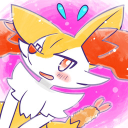 ambiguous_anthro ambiguous_gender anthro biped blush blush_stickers bodily_fluids dutch_angle flying_sweatdrops food front_view looking_at_viewer object_in_tail open_mouth shrimp_(food) simple_background snout solo sweat sweatdrop tail annyui0611 nintendo pokemon braixen canid generation_6_pokemon mammal pokemon_(species) 1:1 2024 bust_portrait digital_drawing_(artwork) digital_media_(artwork) hi_res japanese_description portrait translated_description