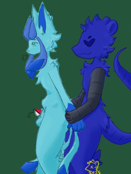 abdominal_bulge anthro arm_grab blue_body bodily_fluids chastity_cage chastity_device duo from_behind_position genital_fluids green_background heart_eyes heart_symbol male male/male pokeball pokeball_chastity_cage precum sex simple_background milkteabirb lockball nintendo pokemon alan_(milkteabirb) american_opossum eeveelution generation_4_pokemon glaceon mammal marsupial pokemon_(species) 2025 3:4 dated hi_res watermark