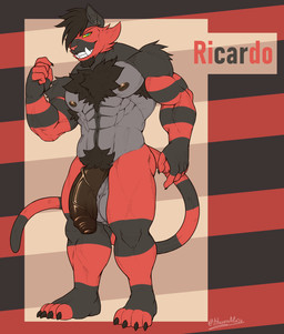 4_toes 5_fingers abs abstract_background anthro arm_tuft armpit_hair balls biceps big_penis biped black_body black_claws black_fur black_glans black_hair black_markings black_penis black_pubes body_hair chest_fur chest_tuft claws ear_piercing ear_ring erection facial_hair facial_tuft feet fingers foreskin fur genital_raphe genitals glans goatee green_eyes gums hair humanoid_genitalia humanoid_penis long_penis male markings mature_male multicolored_penis muscular muscular_anthro muscular_male muscular_thighs navel nude nude_anthro nude_male pecs penis piercing pink_nose plantigrade pubes raphe_(anatomy) red_body red_fur red_markings ring_piercing scrotal_raphe scrotum_flap serratus shoulder_tuft simple_background solo tail teeth text toes triceps tuft tusks two_tone_penis unretracted_foreskin vein veiny_penis yellow_sclera khayen nintendo pokemon fan_character generation_7_pokemon incineroar pokemon_(species) 2026 absurd_res artist_name character_name colored digital_drawing_(artwork) digital_media_(artwork) english_text full-length_portrait hi_res model_sheet portrait signature