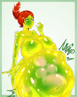 5_fingers abdominal_bulge after_vore ambiguous_gender ambiguous_prey big_breasts big_stomach blush blush_lines breasts empty_eyes female female_humanoid female_pred fingers glistening glistening_body green_body green_skin hair hand_imprint human_prey humanoid_pred imprint mouthless navel no_pupils nude nude_female nude_pred nude_prey oral_vore outstretched_hand ponytail pregnant pregnant_prey red_hair simple_background stubborn teal_background thick_thighs unwilling_prey vore vore_implied willing_pred expperfect goo_creature goo_humanoid human humanoid mammal 2024 absurd_res digital_drawing_(artwork) digital_media_(artwork) english_description hi_res portrait signature three-quarter_portrait