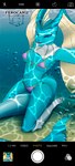 anthro bikini blue_body breasts camel_toe clothing colored_edge_bikini female front-tie_bikini front-tie_clothing front-tie_swimwear looking_at_viewer looking_up medium_breasts selfie sitting_on_tail solo swimwear tail text triangle_bikini two-piece_swimsuit underwater water ferocaniz nintendo pokemon pokemon_infinite_fusion fan_character vaporunny_(follygee) eeveelution generation_1_pokemon generation_4_pokemon hybrid hybrid_pokemon lopunny marine pokemon_(species) vaporeon absurd_res english_text hi_res