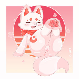 anthro anus blush cheek_tuft cherry_blossom detailed_background eyes_closed facial_tuft fangs female flower fur fur_markings genitals happy legs_up markings multicolored_body multicolored_fur open_mouth pawpads paws pink_body pink_fur plant presenting presenting_vulva prunus_(flower) raised_leg_grab scarf sitting solo teeth tongue tuft two_tone_body two_tone_fur vulva white_body white_fur mc233tkx fabulous_beasts fenz_(studio) mythology fuzai_(fabulous_beasts) canid canine fox mammal mythological_creature absurd_res colored hi_res