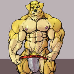 abs anthro biceps big_bulge big_muscles biped black_nose blonde_hair blue_eyes bodily_fluids bulge claws clothed clothed_anthro clothed_male clothing ear_piercing ear_ring finger_claws fingers floppy_ears front_view fur genital_fluids hair huge_bulge huge_muscles humanoid_hands jockstrap jockstrap_only looking_at_viewer male male_anthro multicolored_body multicolored_fur muscular muscular_anthro muscular_male nipples one_eye_closed pecs piercing pink_nipples precum precum_through_clothing pubes ring_piercing simple_background solo text text_on_clothing text_on_jockstrap text_on_underwear topless topless_anthro topless_male two_tone_body two_tone_fur underwear underwear_only undressing unsigned wet wet_clothing wink yellow_body yellow_fur oldshep canid canine canis domestic_dog mammal 1:1 portrait three-quarter_portrait