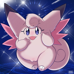 bangs blush fangs female fur genitals open_mouth pink_body pink_fur purple_eyes sharp_teeth solo teeth vulva borky-draws nintendo pokemon clefable generation_1_pokemon pokemon_(species) waddling_head 1:1 hi_res