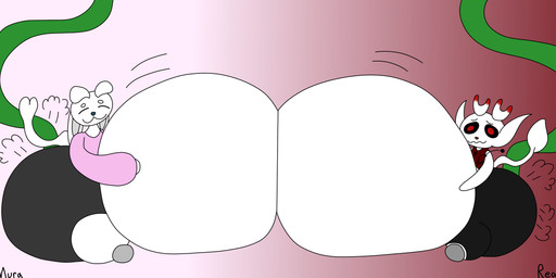 air_from_butt air_inflation anthro belly belly_expansion belly_squish belly_to_belly big_belly big_butt black_bottomwear black_clothing black_pants black_sclera black_shorts blue_nose bottomwear butt button_(fastener) button_pop clothing duo enjoying expansion eyebrows eyes_closed femboy grey_hooves grey_inner_ear hand_on_belly hand_on_own_belly heart_tail hooves hose hose_in_butt hose_inflation huge_belly huge_butt huge_thighs hyper hyper_belly hyper_butt hyper_inflation inflation male motion_lines pants pink_background pink_clothing pink_sweater pink_topwear red_background red_clothing red_eyes red_nose red_topwear red_vest shorts simple_background sitting smile spade_tail squish sweater swelling tail text thick_thighs three-quarter_view tight_clothing topwear vest wardrobe_malfunction white_body white_ears white_eyebrows white_tail reathe stupidcato microsoft ori_(series) xbox_game_studios aspen_(rhamani) garina_(reathe) guardian_spirit 2026 absurd_res artist_name colored digital_media_(artwork) flat_colors hi_res