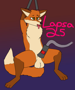 anthro balls bdsm big_balls bondage bound genitals male penile penis_milking sitting solo tongue tongue_out lapsa_heartlocke canid canine fox mammal red_fox true_fox