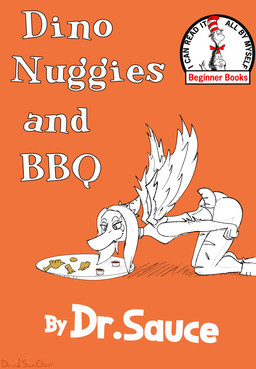 anthro barbecue_sauce bent_over big_butt bone_frill bottom_heavy bottomwear bubble_butt butt chicken_meat chicken_nugget clothing cosplay crossover_cosplay dino_nugget elbow_feathers eyelashes feathered_wings feathers female food frill_(anatomy) hair halter_top kneeling leaning leaning_forward long_hair meat pants parody short_tail smile snout solo tail text thick_thighs torn_bottomwear torn_clothing torn_pants wide_hipped_anthro wide_hipped_female wide_hips wings davidsanchan cavemanon_studios dr._seuss goodbye_volcano_high green_eggs_and_ham ko_op_(game_developer) snoot_game the_cat_in_the_hat fang_(gvh) the_cat_(the_cat_in_the_hat) prehistoric_species pterodactylus pterosaur reptile scalie 2026 artist_name book_cover cover crossover digital_drawing_(artwork) digital_media_(artwork) hi_res watermark