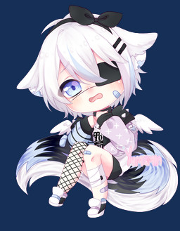 accessory bandage bow_ribbon choker clothing eye_patch eyewear footwear hair_accessory hair_bow hair_ribbon jacket jewelry male necklace ribbons shoes solo tail topwear wings yumemin animal_humanoid humanoid alpha_channel