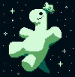 ambiguous_gender anthro blush crown headgear in_the_air raised_arm simple_eyes sky smile solo space star starry_sky tail dynogreeno dyno_(dynogreeno) dinosaur prehistoric_species reptile scalie digital_media_(artwork) hi_res pixel_(artwork)