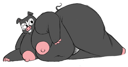anthro areola belly big_areola big_belly big_breasts big_nipples black_body breasts curled_tail female lying nipples obese on_side overweight pubes solo tail thick_thighs berifakku animal_crossing nintendo agnes_(animal_crossing) mammal suid suine hi_res