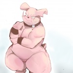 anthro biped blush breasts collar female genitals looking_at_viewer muscular muscular_anthro muscular_female nipples nude pussy simple_background slightly_chubby solo standing stocky thick_thighs white_background wide_hips shamelesss nintendo pokemon generation_2_pokemon granbull pokemon_(species) 1:1