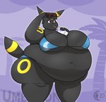 anthro anthrofied beach beverage bikini black_body black_fur breasts chocend clothed clothing container cup drinking eeveelution eyewear female fur generation_2_pokemon hi_res holding_object morbidly_obese morbidly_obese_anthro morbidly_obese_female nintendo obese obese_anthro obese_female overweight overweight_anthro overweight_female pokemon pokemon_(species) seaside smile solo straw_(disambiguation) sunglasses swimwear thick_thighs umbreon