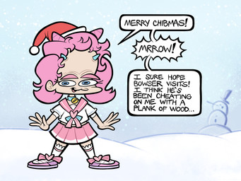 2_horns 4_fingers bell bell_collar blue_collar blue_eyes blue_horn blue_sky blue_top_hat bottomwear christmas_clothing christmas_headwear clothed clothed_humanoid clothing collar dialogue eyebrows eyelashes female female_humanoid fingers footwear fully_clothed fully_clothed_humanoid hat headgear headwear holidays horn medium_hair name_drop name_in_dialogue not_furry open_mouth open_smile outside pink_bottomwear pink_clothing pink_eyebrows pink_footwear pink_shoes pink_skirt pink_tongue red_clothing red_hat red_headwear santa_hat shirt shoes short_horn skirt sky small_horn small_nose smile snow snowing snowman solo speech_bubble standing straight_arms straight_legs tan_body tan_skin text tongue topwear white_clothing white_knee_socks white_shirt white_topwear winter yelling newfax christmas vtuber chibidoki horned_humanoid humanoid 2023 4:3 digital_drawing_(artwork) digital_media_(artwork) english_description english_text flat_colors hi_res