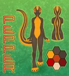 anthro belly black_body claws female markings on_one_leg solo standing toe_claws yellow_belly chokodonkey conditional_dnp amphibian fire_salamander salamander absurd_res hi_res model_sheet