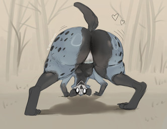 all_fours anthro anus_peek ass_up big_butt black_nipples black_sclera blue_body blue_fur bone breasts butt butt_focus camel_toe clothing digitigrade feet female fur glistening glistening_butt heart_symbol hindpaw huge_butt jack-o'_pose leg_markings looking_at_viewer looking_back looking_back_at_viewer looking_through looking_through_legs looking_through_legs_at_viewer markings nipples open_mouth open_smile outside panties paws pose presenting presenting_hindquarters pupils raised_tail rear_view simple_background skull skull_head small_breasts smile socks_(marking) solo spots spotted_body spotted_fur tail tan_background thick_thighs underwear white_clothing white_panties white_pupils white_underwear mr_devonn karina_(mr_devonn) hyena mammal skulldog_(species) 2026 digital_media_(artwork) hi_res signature