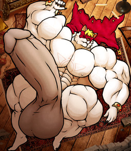 abs anthro balls biceps big_muscles big_penis claws deltoids fur genitals glans huge_muscles huge_penis hyper hyper_genitalia hyper_muscles hyper_penis inside male mask muscular muscular_male nude on_ground pecs penis solo trapezius triceps vein veiny_muscles white_body white_fur mcrugermasta canid canine fox mammal hi_res
