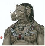 big_ears black_hair clothed clothing ear_piercing elytron hair jewelry long_hair male necklace nipples piercing simple_background solo topless tusks white_background unknown_artist glorantha arthropod beetle dragonfly humanoid insect longhorn_beetle troll_(mythology) 2011