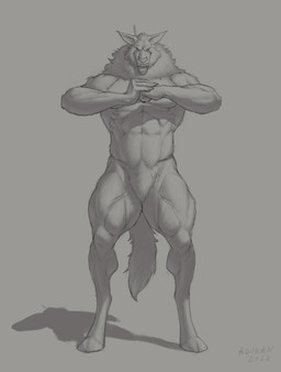anthro cheek_tuft crotch_tuft facial_tuft featureless_crotch front_view hooves looking_at_viewer machine male male_anthro muscular muscular_anthro muscular_male navel neck_tuft nude open_mouth pecs simple_background solo standing tuft aduran mythology mda-w1 android canid canine mammal mythological_canine mythological_creature robot werecanid werecanine werecreature werewolf 2022 absurd_res dated full-length_portrait hi_res monochrome portrait sketch
