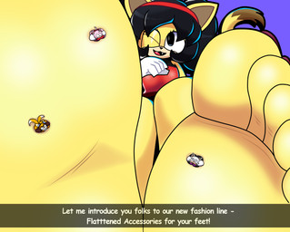 5_toes anthro extreme_size_difference feet female flattened flattening_fetish foot_fetish foot_focus group low-angle_view male one_eye_closed orange_body pink_body size_difference stuck_to_foot text toes white_body wink yellow_body superphishall sega sonic_the_fighters sonic_the_hedgehog_(series) amy_rose honey_the_cat miles_prower rouge_the_bat bat canid canine eulipotyphlan felid feline fox hedgehog mammal absurd_res english_text hi_res