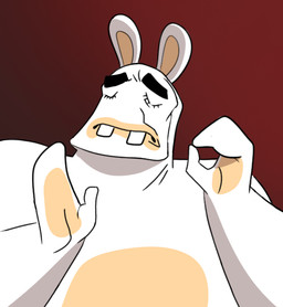anthro bent_arm black_eyebrows buckteeth closed_frown eyebrows eyelashes eyes_closed frown fur gesture gradient_background hand_gesture hand_pawpads long_ears male male_anthro mitten_hands mouth_closed multicolored_body noseless ok_sign overweight overweight_anthro overweight_male pawpads red_background simple_background solo tan_inner_ear tan_pawpads teeth thick_eyebrows two_tone_body white_body white_fur giacomo_boni just_right raving_rabbids rayman_(series) ubisoft lagomorph mammal rabbid 2022 bust_portrait cel_shading colored digital_drawing_(artwork) digital_media_(artwork) english_description meme portrait shaded