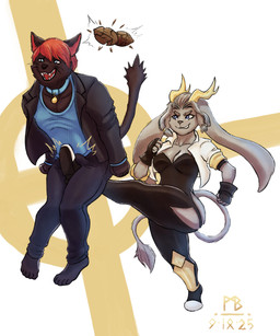 anthro ballbusting black_body black_fur clothed clothing cock_and_ball_torture dominant dominant_female duo female fully_clothed fur genital_torture hair male male/female red_hair mysticbust pseudoregalia sybil_(pseudoregalia) bovid caprine domestic_cat felid feline felis goat mammal 5:6 absurd_res hi_res